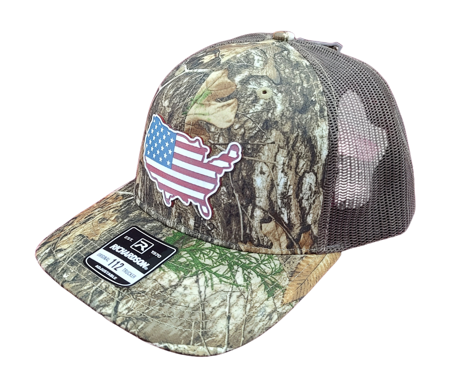 Camo Trucker Hat- Red White and Blue America