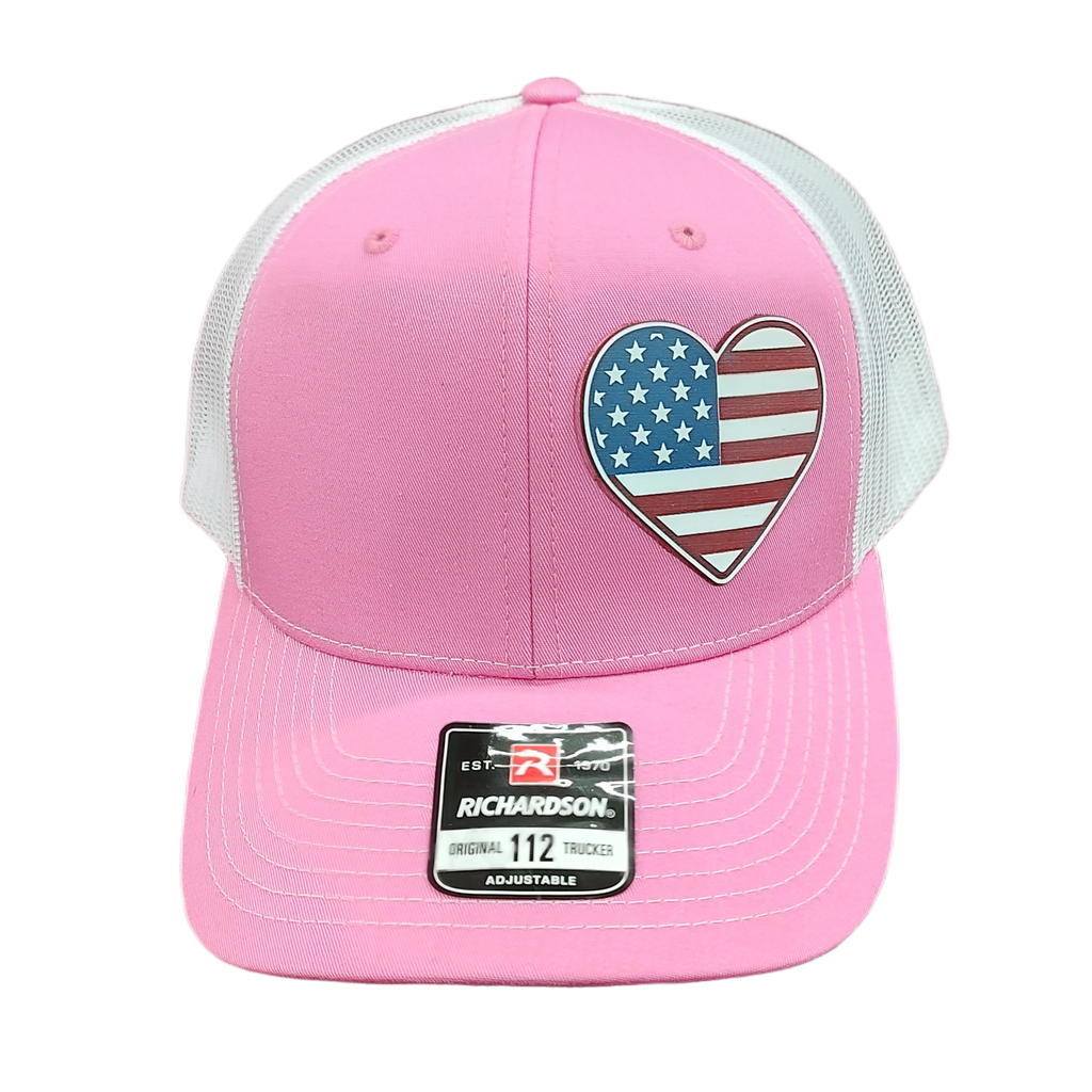 Acrylic Laser-Engraved USA Heart Patch - Hot Pink/ White, OSFM