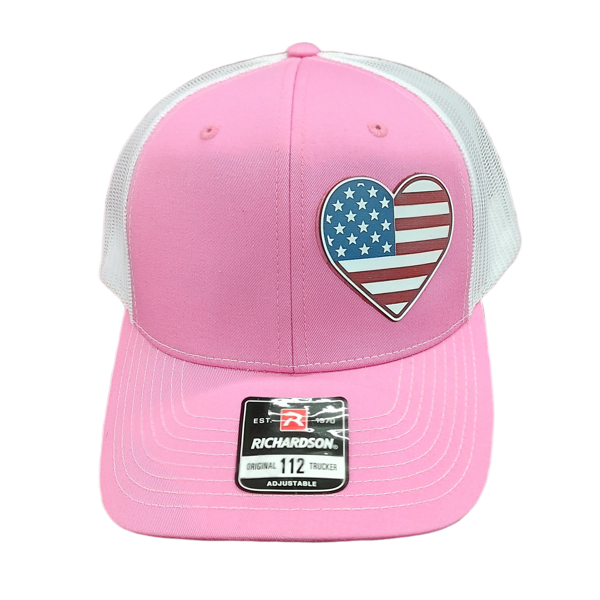 Acrylic Laser-Engraved USA Heart Patch - Hot Pink/ White, OSFM