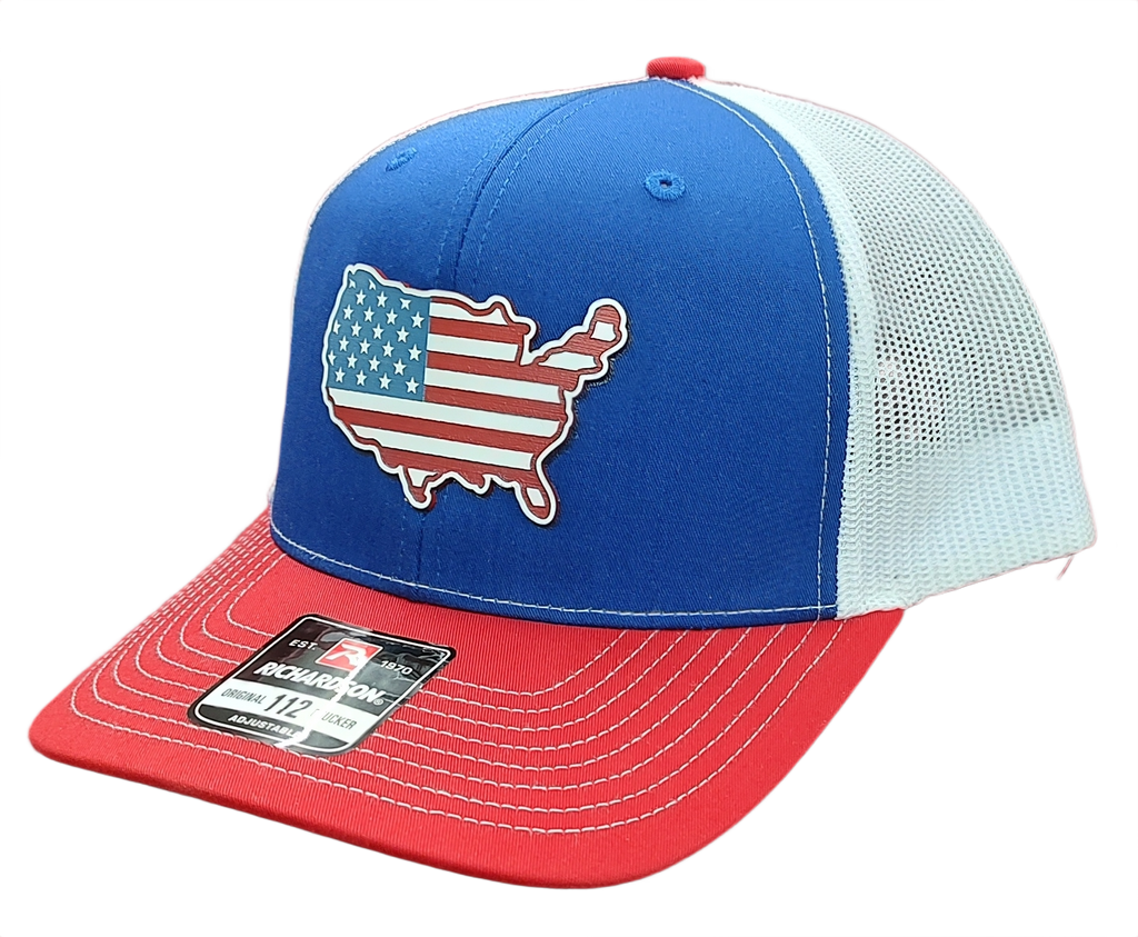 Acrylic Laser-Engraved USA Map Patch – Trucker Hat Royal/ White/ Red, OSFM
