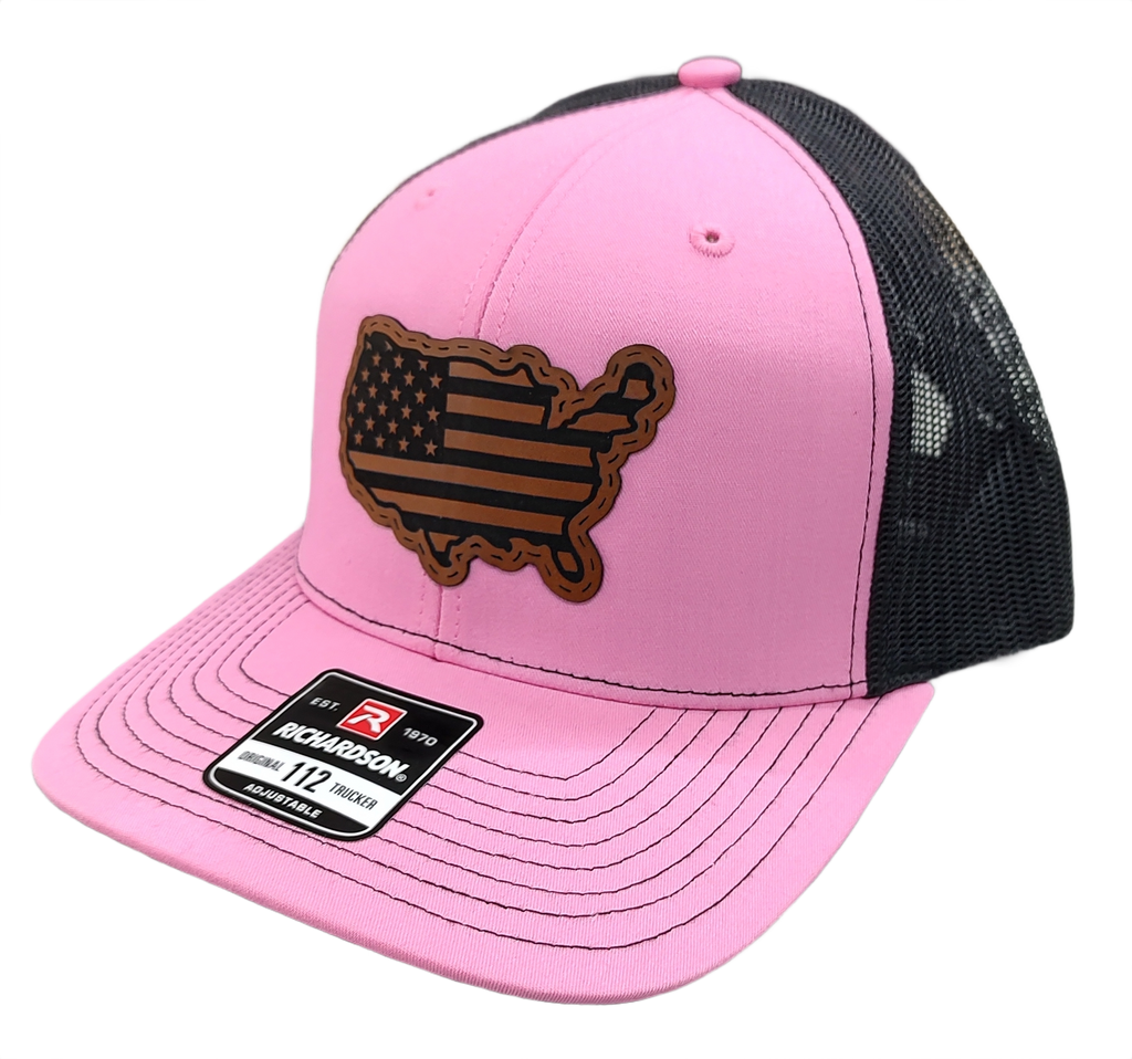 Leatherette Laser-Engraved USA Map Patch - Hot Pink/ Black, OSFM