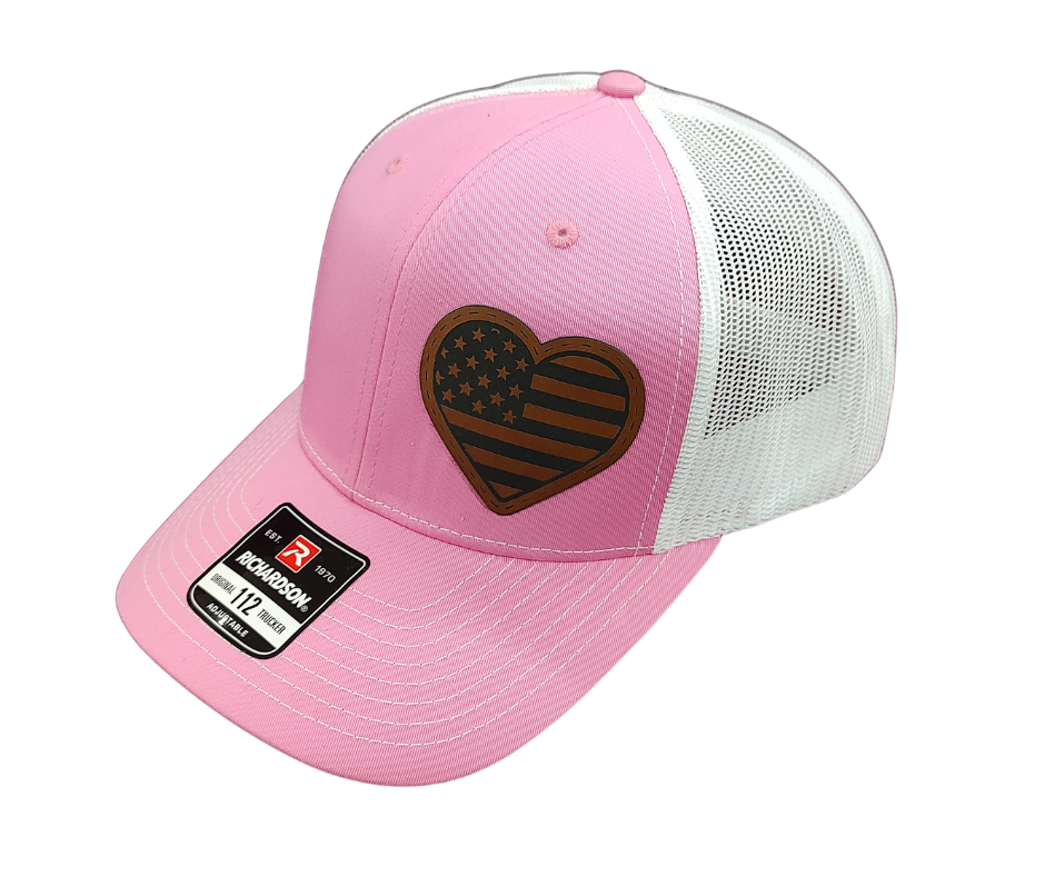 Leatherette Laser-Engraved USA Heart Patch - Hot Pink/ White, OSFM