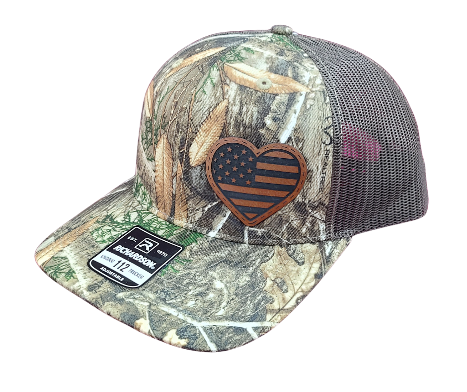 Camo Trucker Hat- Brown Heart